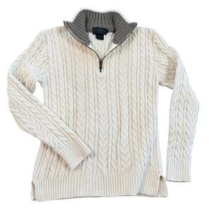 Peregrine Wool Sweater Men's L White Fisherman Cable Knit Quarter Zip England